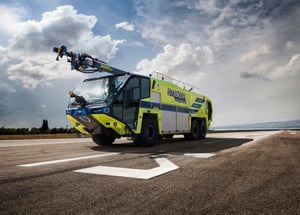 Striker Volterra Electric ARFF parked outside on a cloudy day.