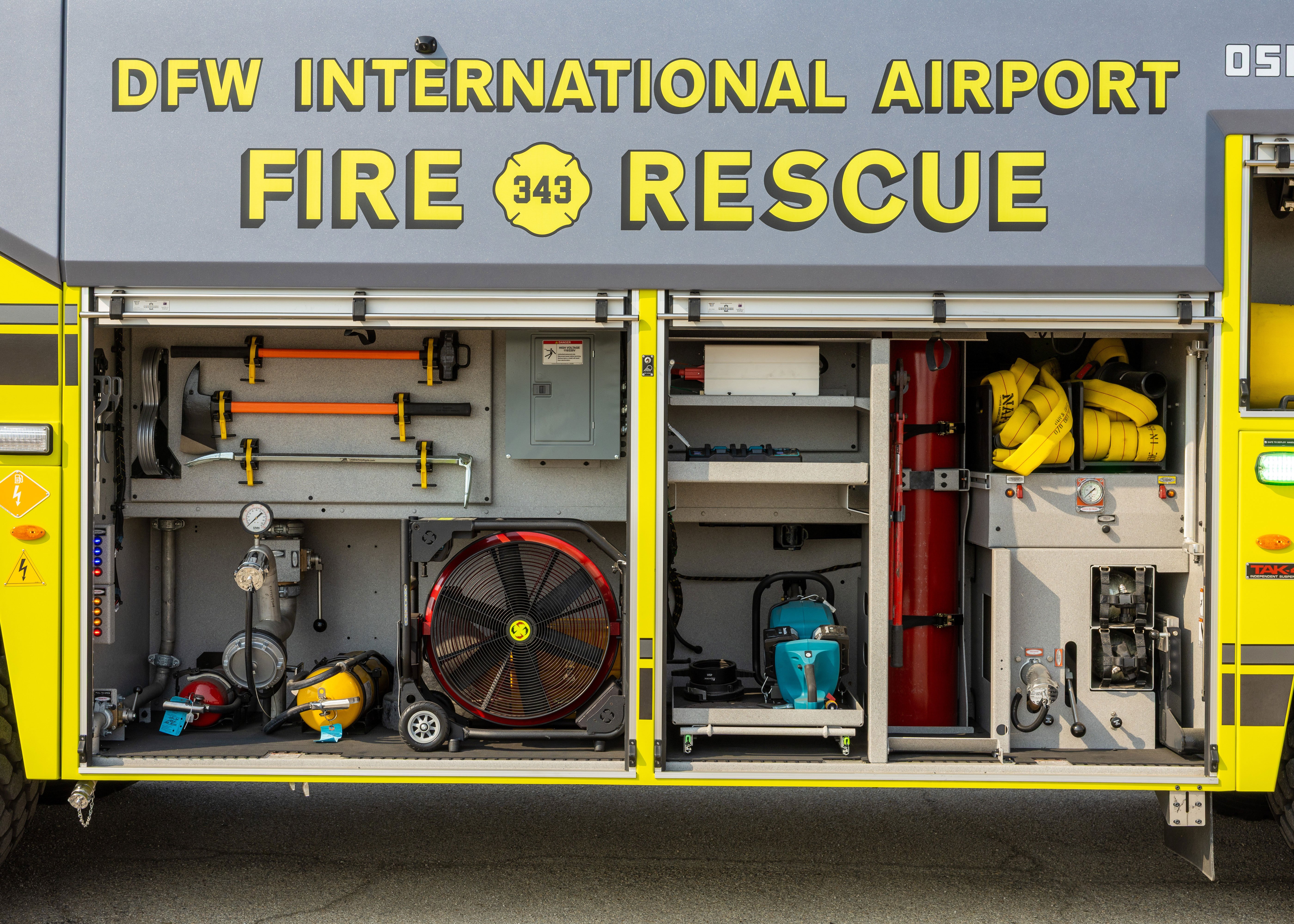 The compartment's open on a Striker ARFF Vehicle for DFW International Airport.