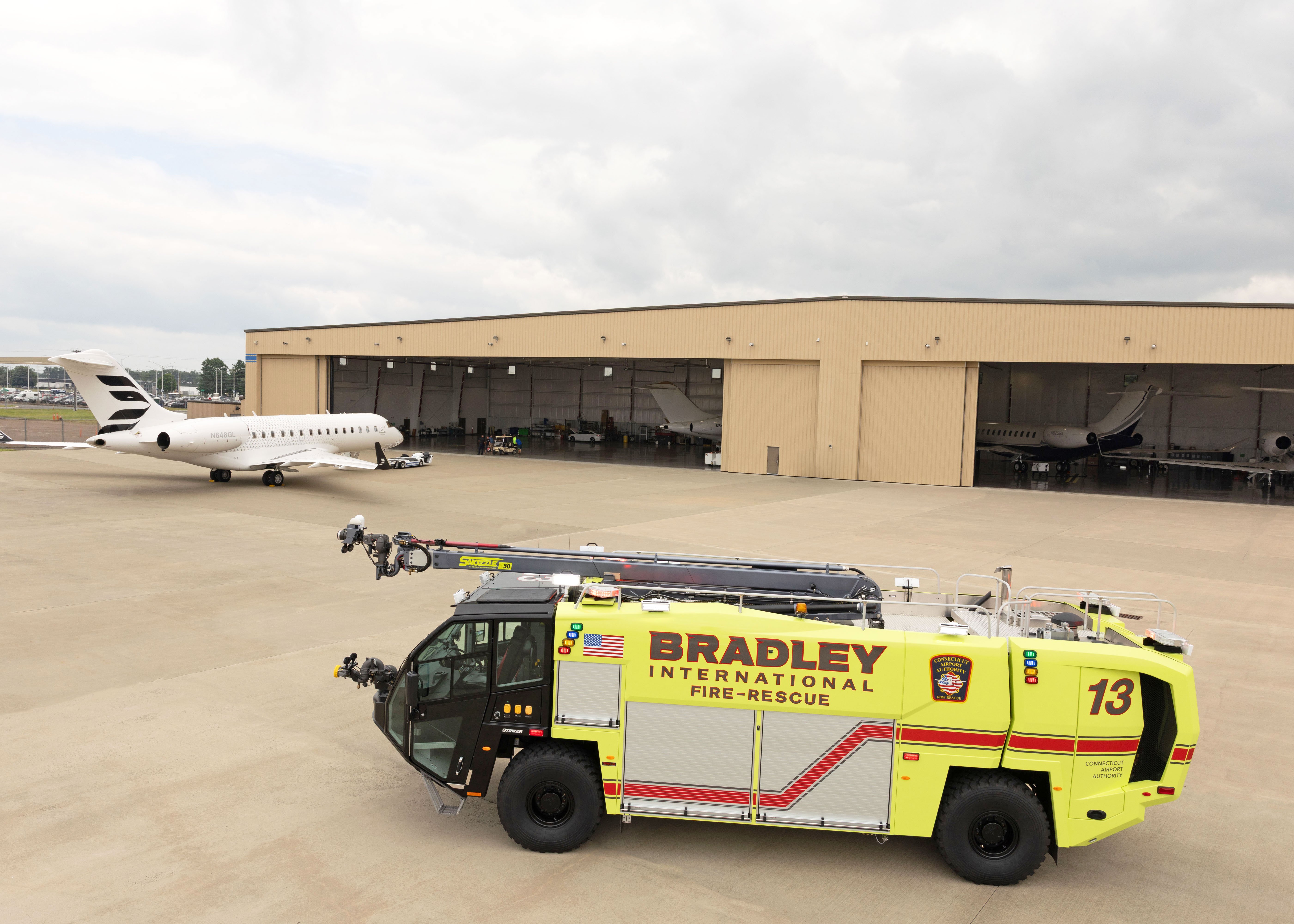 A Striker ARFF parked outside on a cloudy day.