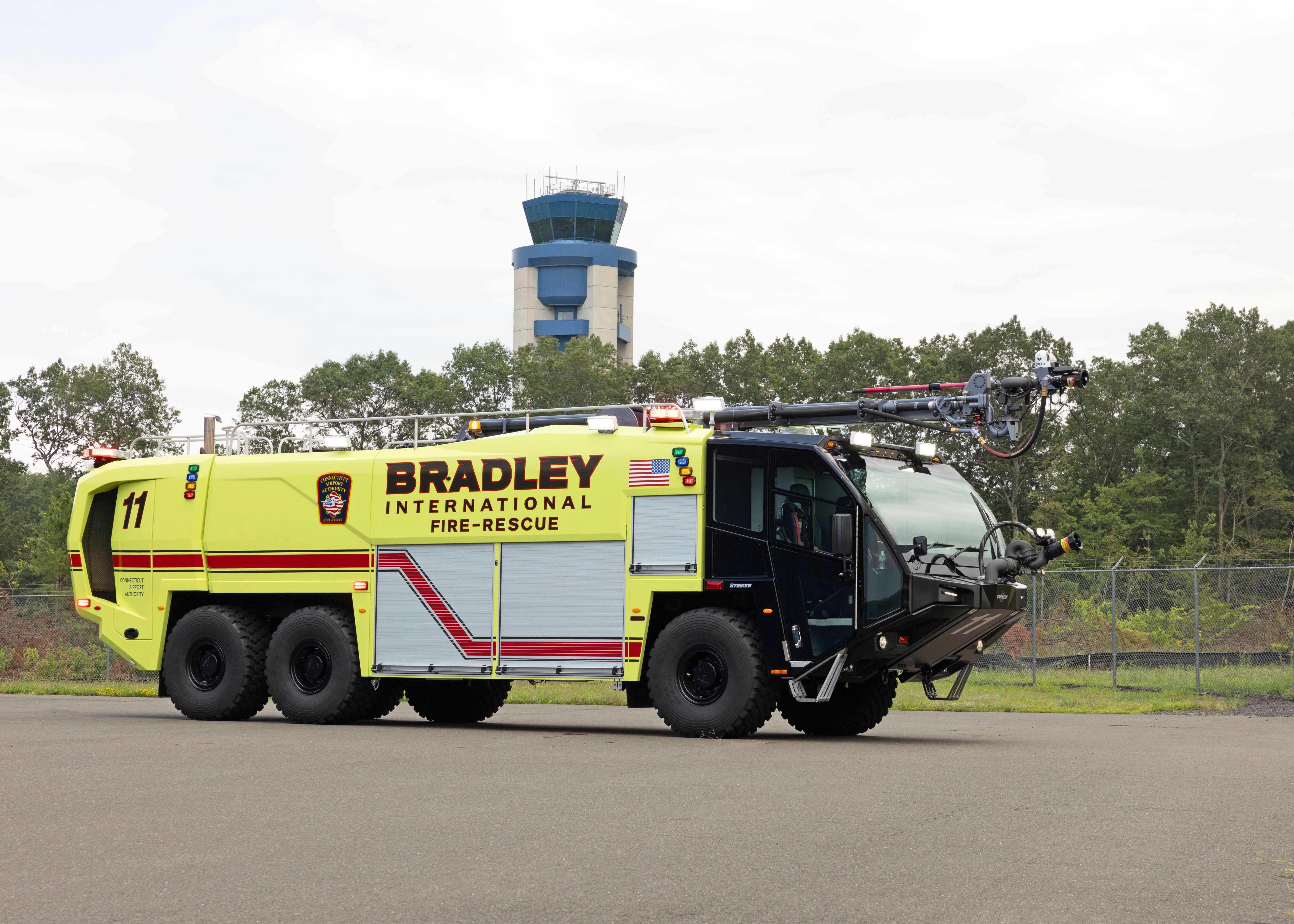 A Striker ARFF parked outside on a cloudy day.
