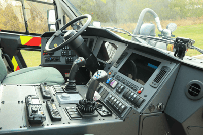 The interior of a Striker 8x8 ARFF for Boston Logan International Airport.