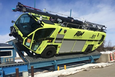 The Appleton International Airport’s Striker 4x4 with Snozzle® HRET completing a successful tilt table test.