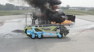 Striker Volterra electric ARFF with Xray graphic showing pump and roll configuration.