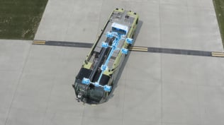 Striker Volterra electric ARFF with an Xray graphic showing electric vehicle driving mode configuration.