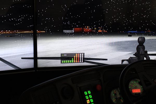 Snow on ground on the screen of a Striker Simulator