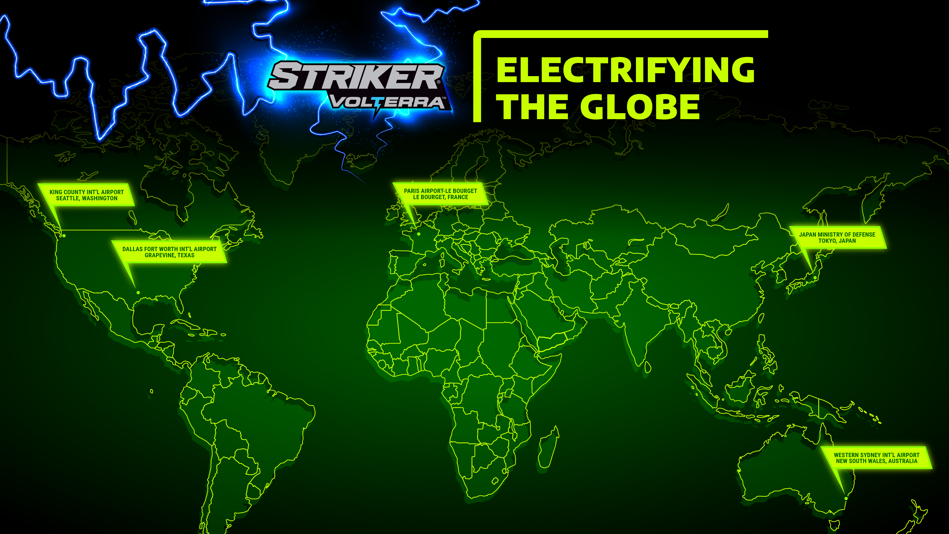 Striker Volterra Electric ARFF Electrifying the Globe map.